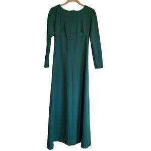 Vintage Solid Dark Green Long Sleeve A Line Maxi Dress Women's Size 4 Fairycore